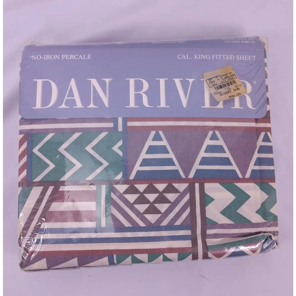 Vintage Dan River Percale Fitted Sheet CA King Pastel Southwest Geometric NIP